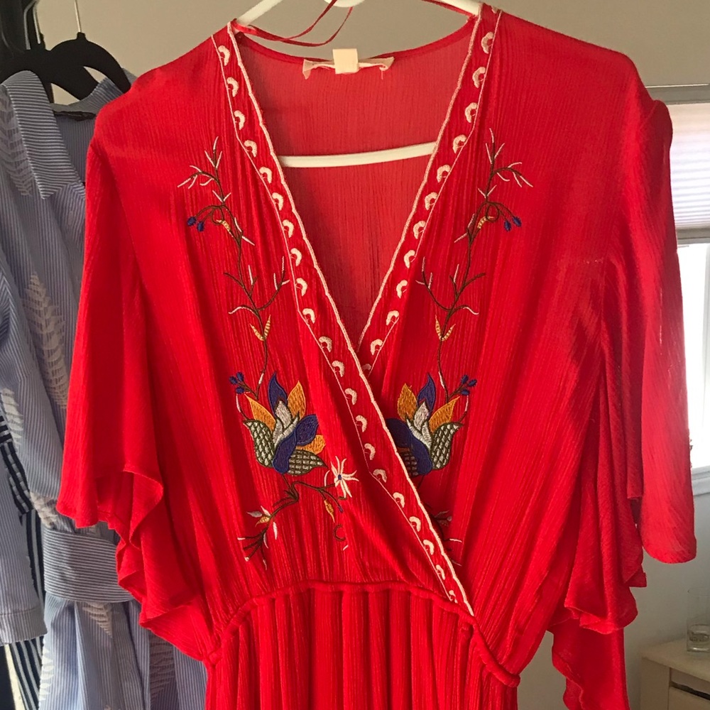 Red maxi dress with embroidery